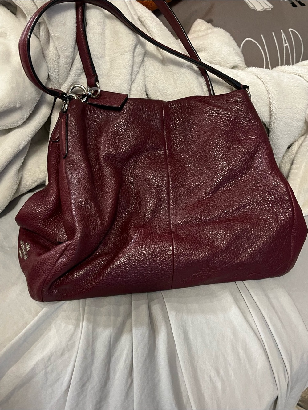 Coach Pebbled Leather Shoulder Bag in Deep Burgundy